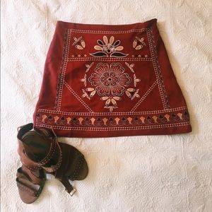 Embroidered Suede Skirt